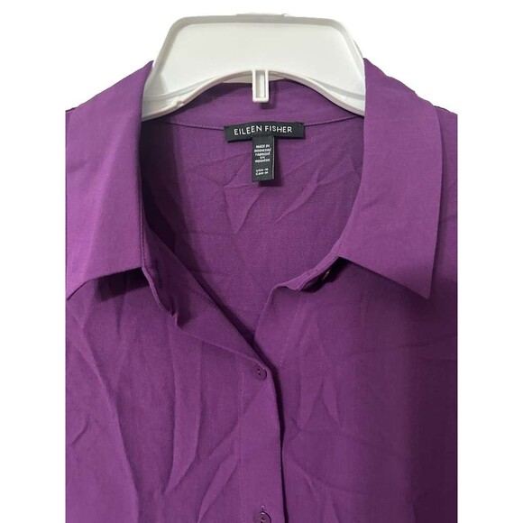 Eileen Fisher Silk Button Down Blouse Size Medium Purple Pomegranate Long Sleeve - Picture 2 of 5